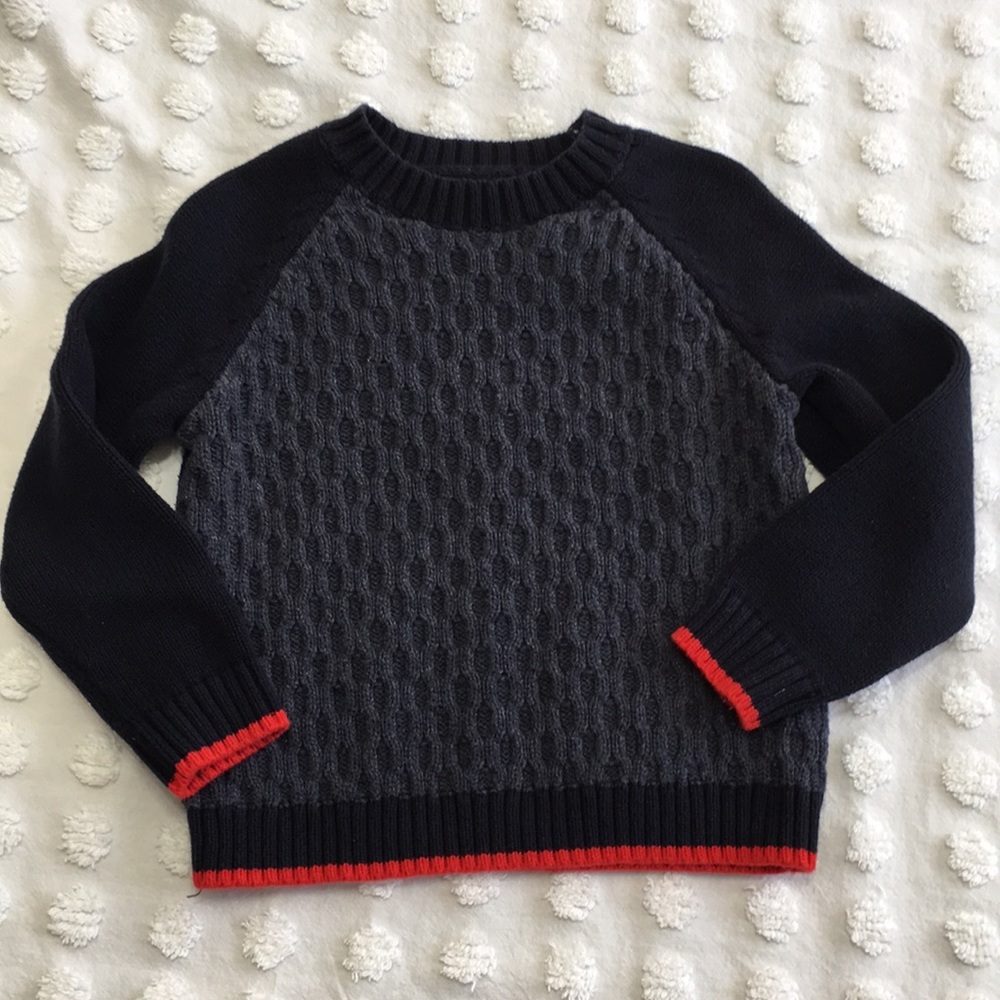 100% cotton navy cable knit front toddler sweater